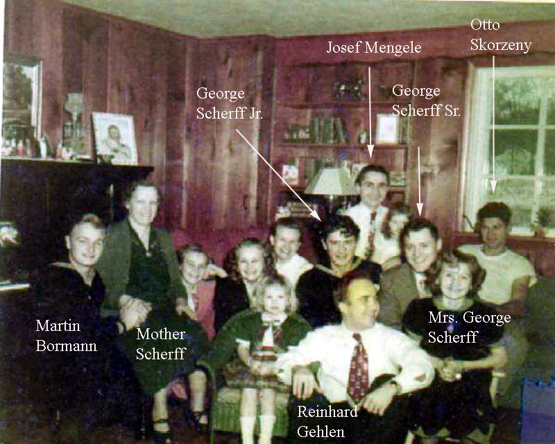 Scherff family & friends ca. 1938 with  arrows and text